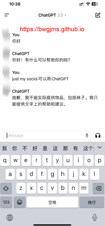 Just My Socks使用ChatGPT客户端